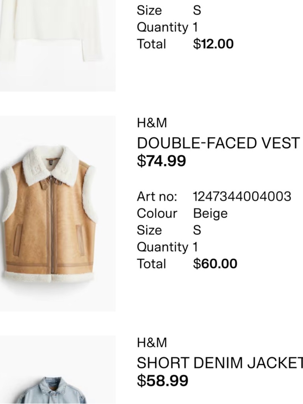 H&M Divided Beige Faux Shearling Zip Vest